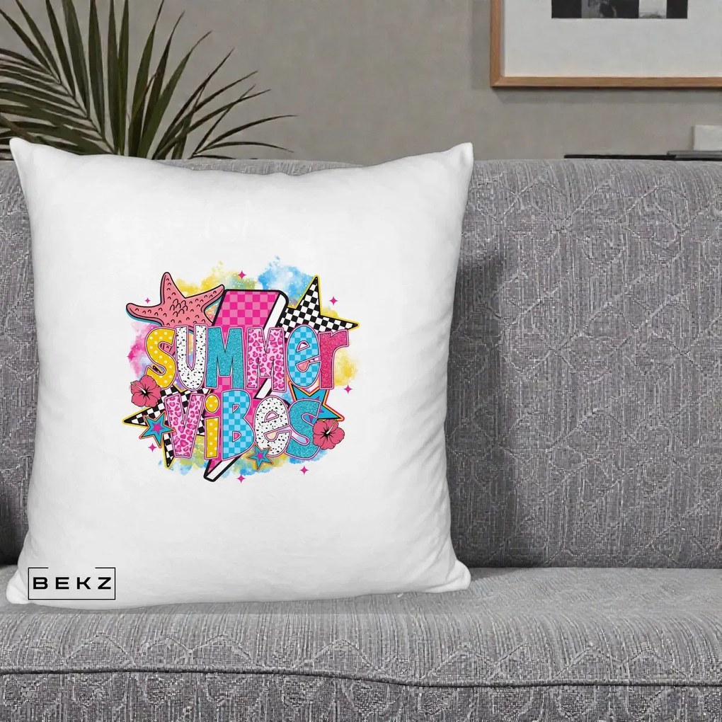 Perna decorativa Summer Vibes Colorata, 40x40 cm cu Umplutura, Alb Pufos, BEKZ