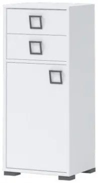 Cabinet din pal cu 2 sertare si 1 usa, pentru copii, Kiki OR12 Small Alb, l44xA37xH102 cm