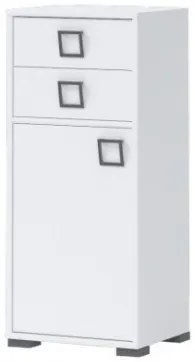 Cabinet din pal cu 2 sertare si 1 usa, pentru copii, Kiki OR12 Small Alb, l44xA37xH102 cm