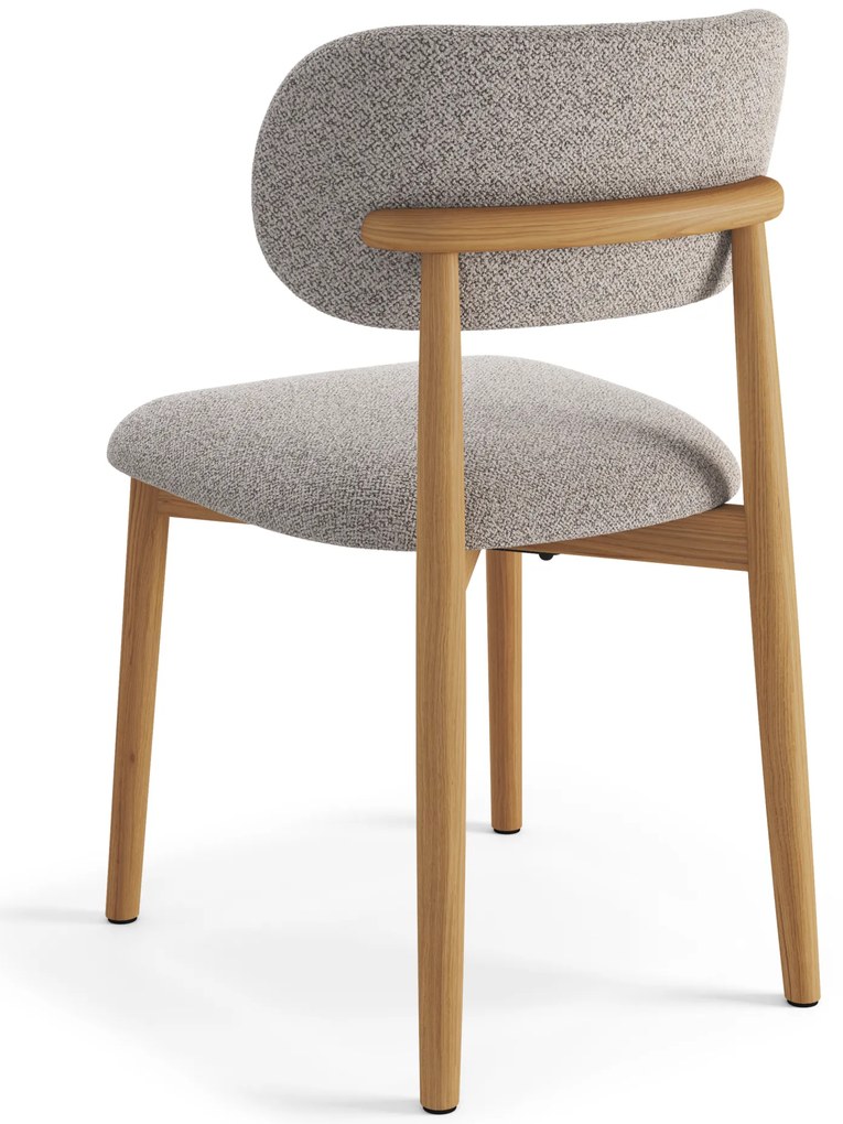 MAZZONI EXPORT ALMO Bej Latte (material Monza 60)/cadru stejar lăcuit - SCAUN DIN LEMN BOUCLÉ PENTRU SALON SUFRAGERIE BUCĂTĂRIE RETRO