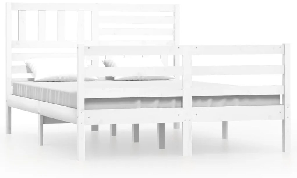 3101064 vidaXL Cadru de pat dublu, alb, 135x190 cm, lemn masiv