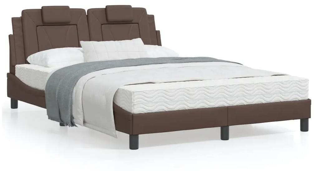3208098 vidaXL Cadru de pat cu tăblie, maro, 140x200 cm, piele ecologică