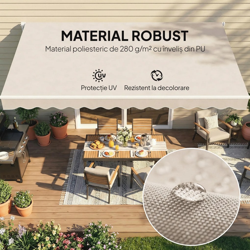 Outsunny Material de Înlocuire pentru Cort Retractabil, Poliester UV 50+, 3.5x2.5 m, Crem, pentru Balcon, Terasă, Grădină, 337x250 cm | Aosom Romania