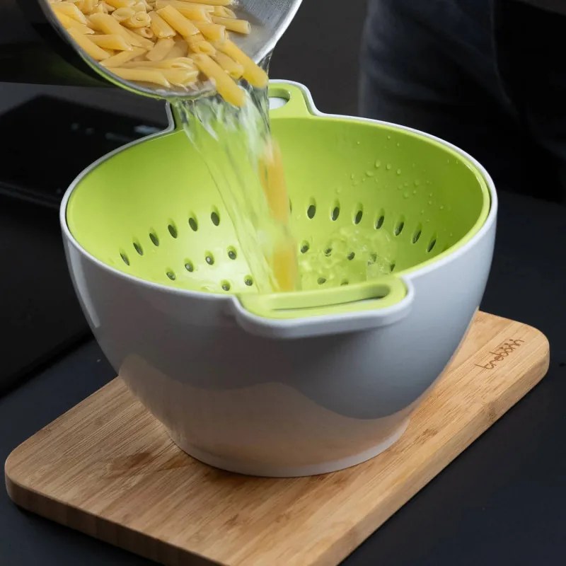 Bol cu strecuratoare Trebonn DUO - Large 1824100, 2 L, 23.5x13 cm, Melamina, Alb/Verde