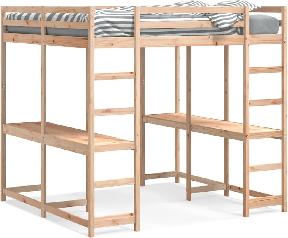 vidaXL Cadru pat supraetajat cu birou/scară, 160x200 cm, lemn pin