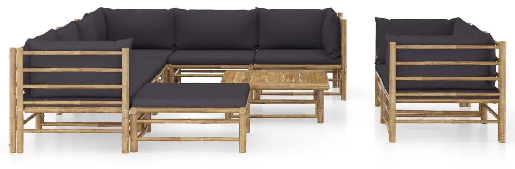 3058222 vidaXL Set mobilier de grădină cu perne gri închis, 10 piese, bambus