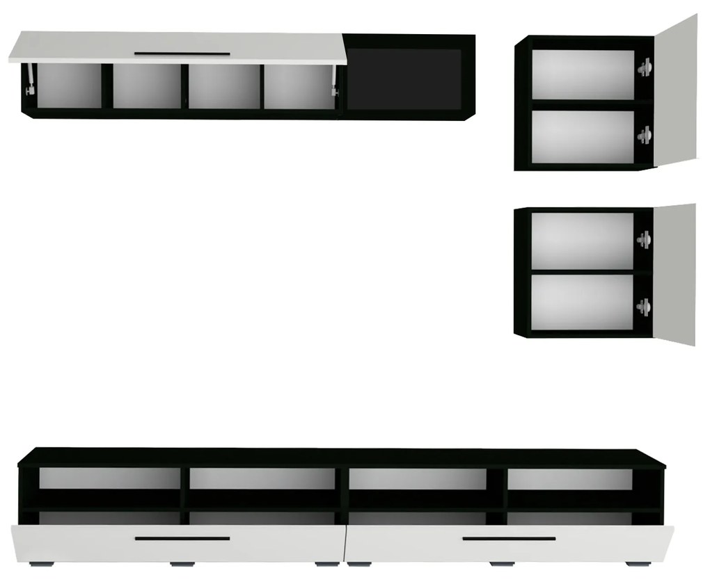 Living haaus Haga V15, Alb Lucios/Negru, MDF, L 240 cm