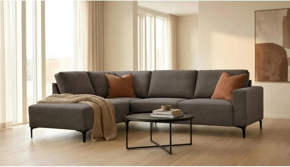 Colțar gri antracit cu tapițerie din chenille (cu colț pe partea stângă/în formă de ”L”) Fabian – Scandic