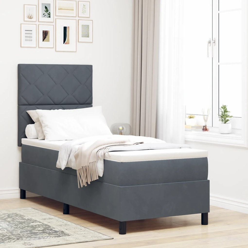 vidaXL Pat box spring cu saltea &amp; LED, gri închis, 80x200 cm catifea