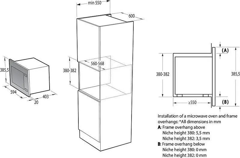 Cuptor cu microunde încorporat Gorenje BMI251SG3BG, 25 l, 1200 W, 5 niveluri, 15 programe, Grătar, Dezghețare, AquaClean, Negru