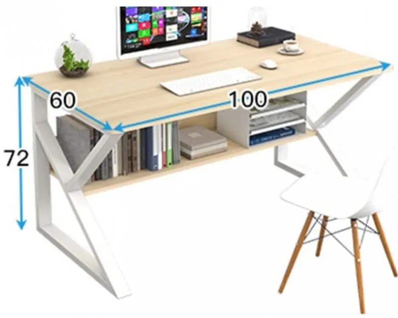 Birou SHAPE cu raft in decor stejar si picioare negre 100x60 cm