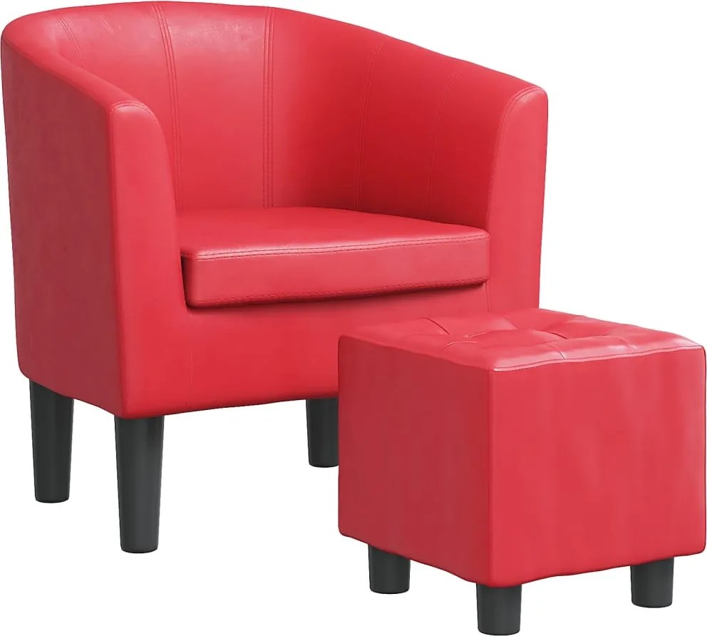 vidaXL Fotoliu tip cuvă cu taburet, roșu, piele ecologică