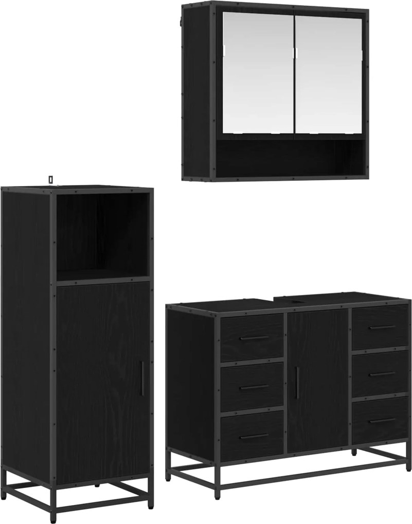 vidaXL Set de mobilier pentru baie 3 pcs Stejar Negru Lemn compozit