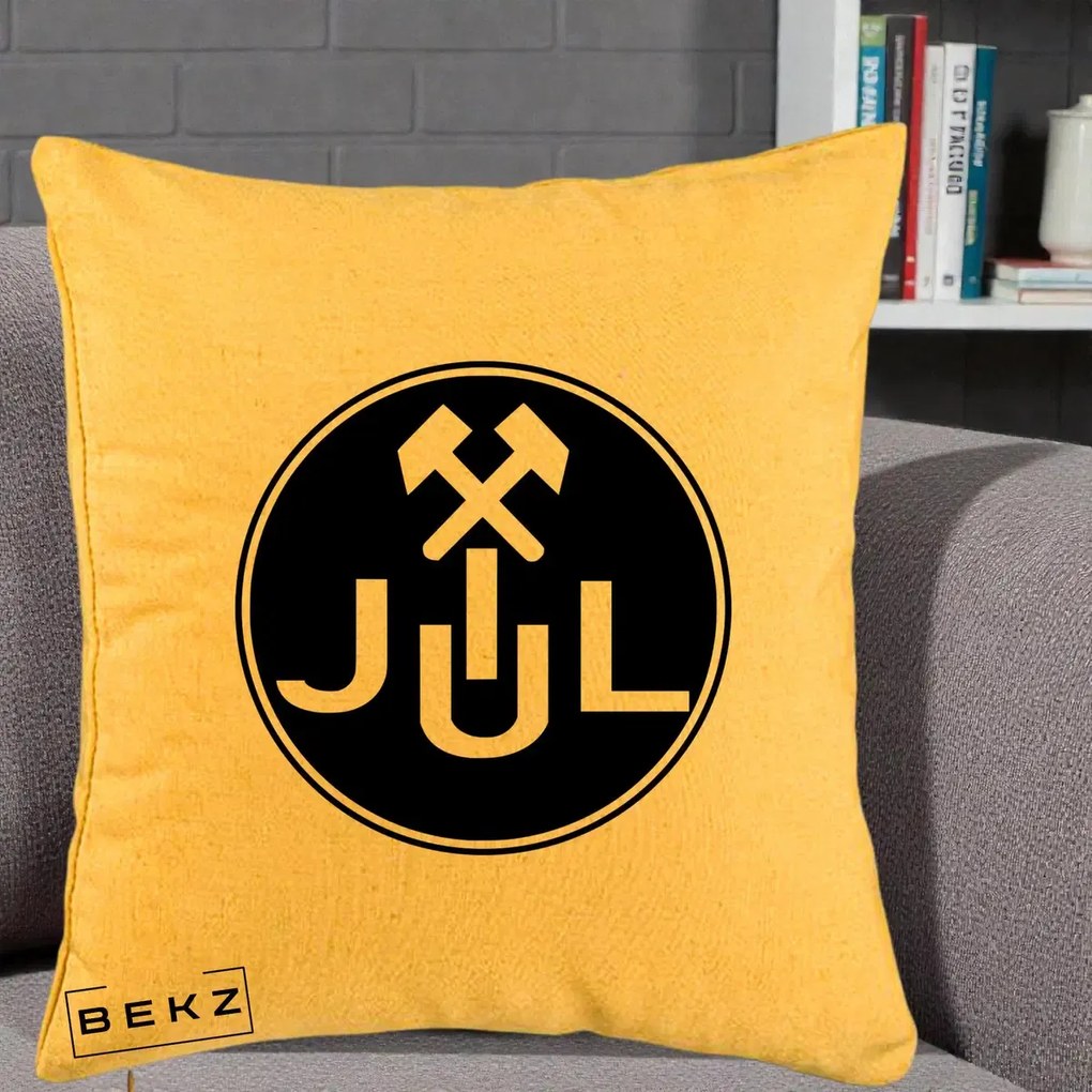 Perna Personalizata JUL Jiul Lupeni Fotbal, 40x40 cm, Galben, Husa Detasabila, Perna Inclusa, BEKZ®