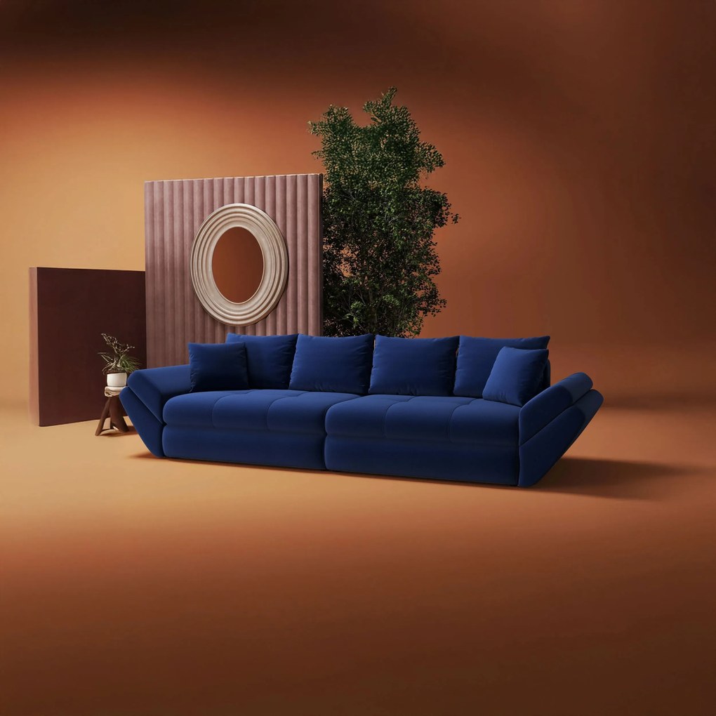 Canapea extensibilă dumonde cu ladă de depozitare si sezut confortabil din spuma high-density, Loana Royal Albastru 300x100 cm