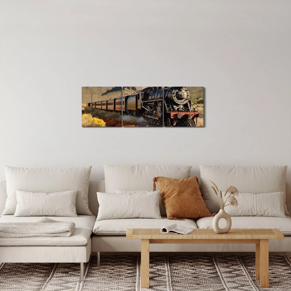 Tablou - Locomotivă cu aburi (cu ceas) (90x30 cm)
