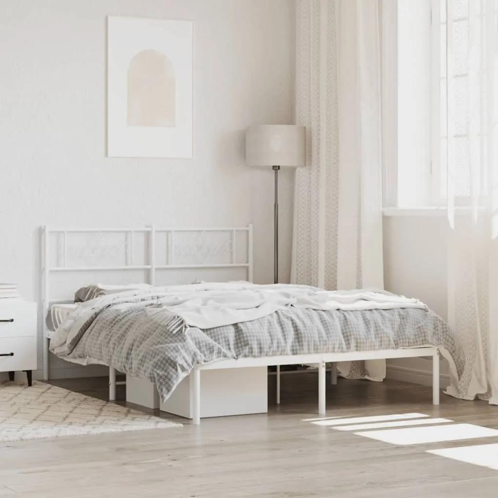 355319 vidaXL Cadru de pat metalic cu tăblie, alb, 160x200 cm