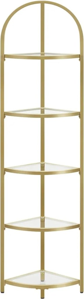 Raft de colt, Vasagle, sticla securizata, Auriu, 28 x 28 x 158 cm