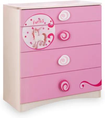 Comoda din pal cu 4 sertare, pentru copii Little Princess Pink / Nature, l75xA41xH79 cm