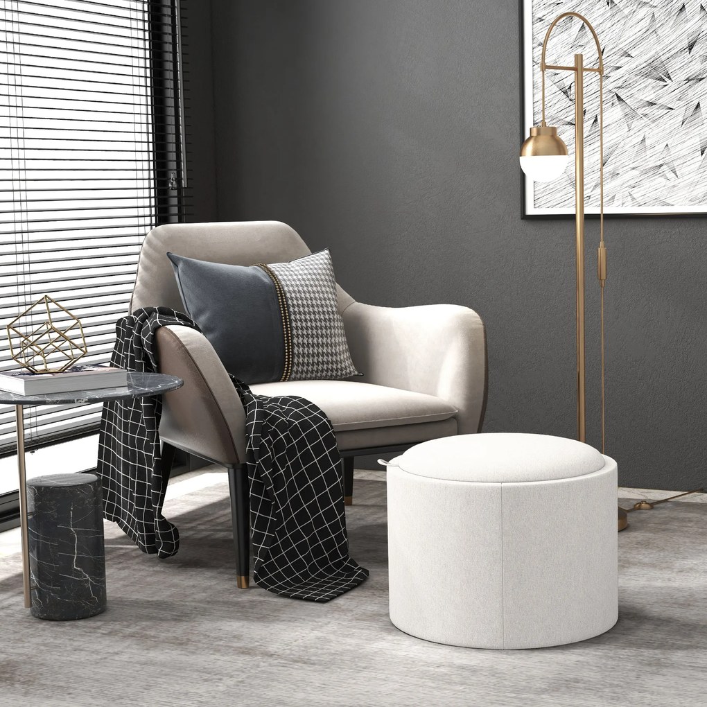 HOMCOM Taburet Taburet tapițat, in, spațiu de depozitare ascuns, capac reversibil, 5 6cm x 56 cm x 42 cm, crem + natural | Aosom Romania