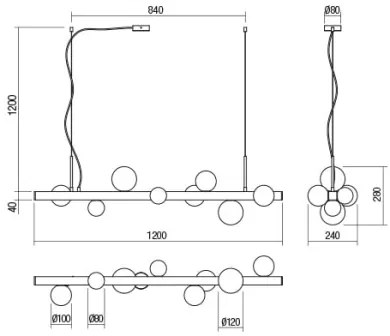 Lustră pe cablu Redo 01-2377 GOJI 8xG9/28W/230V negru