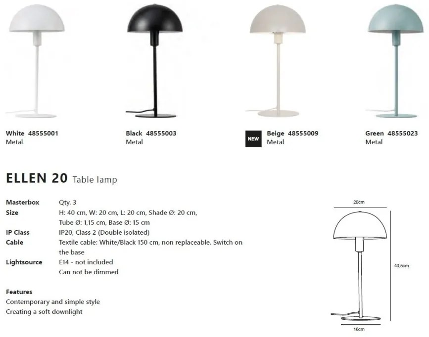 Veioza, lampa de masa design minimalist scandinav Ellen 20 bej