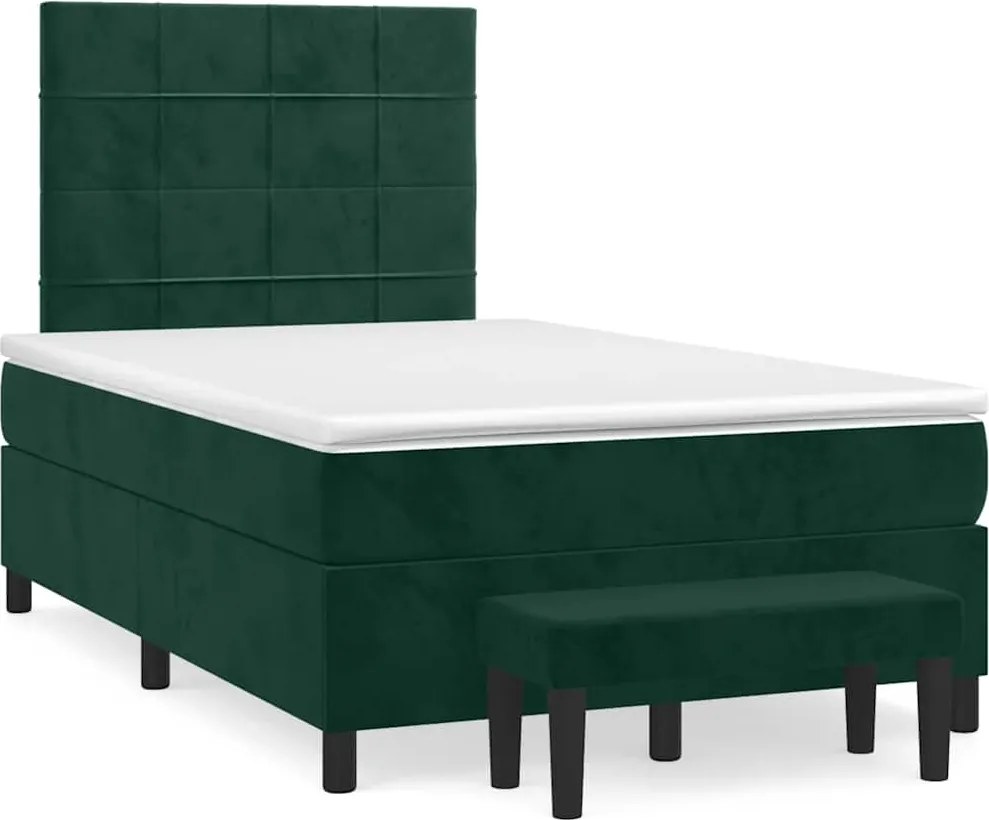 vidaXL Pat box spring cu saltea, verde închis, 120x200 cm, catifea