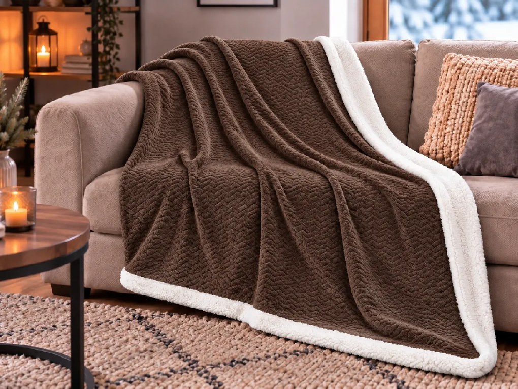 Patura imitatie miel VELVORA, maro Dimensiuni: 150 x 200 cm