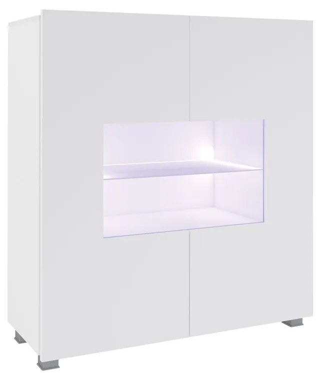 Vitrină Brenali BR01 (Alb + Alb lucios ) (iluminat LED Alb). 1053844