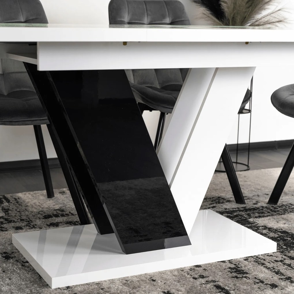 JAKS Masă de bucătărie Clark 120 cm negru și alb lucios glamour