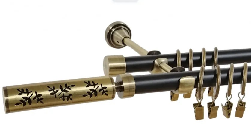 Galerie dubla duo FLORA 19/19 mm negru aur antic (Alege marime: 120 cm)
