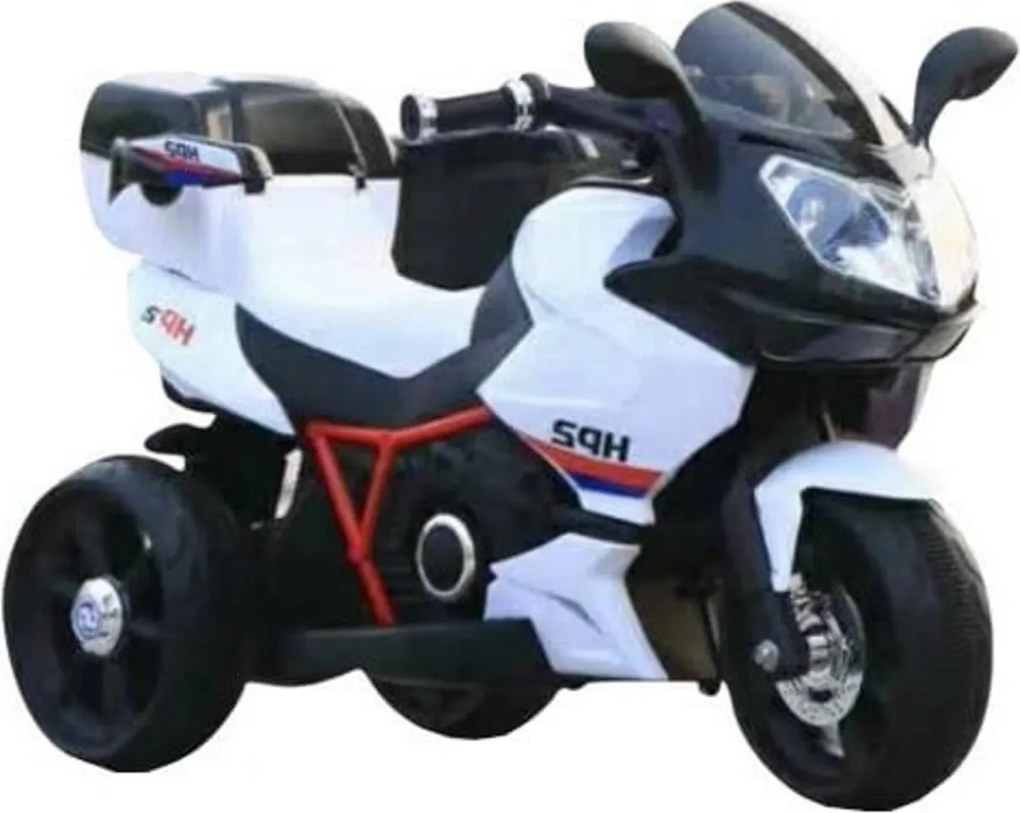 Motocicleta Electrica cu Acumulator Pentru Copii Novokids™ Moto GP Sport, 3-6 ani, max 30 kg, Cu Sunete , 3 Roti, Mers cu spatele , Negru si alb