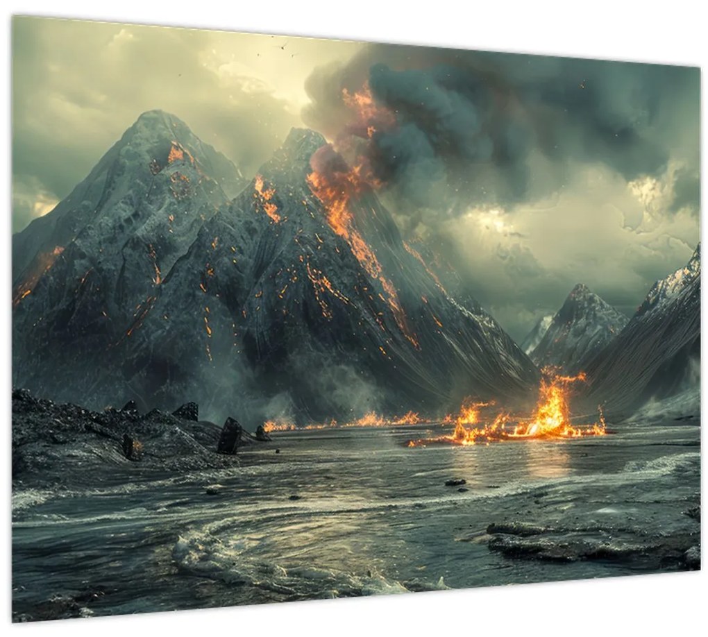Tablou pe sticlă - Erupție vulcanică (70x50 cm)