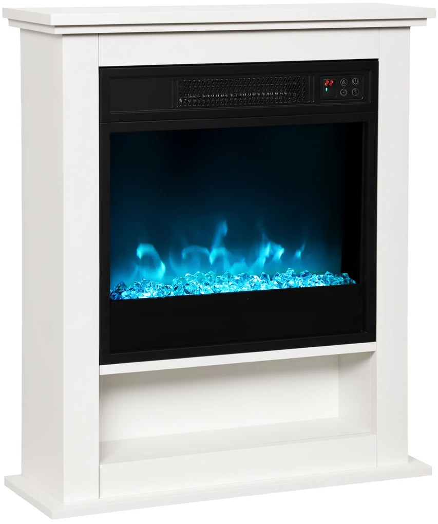 HOMCOM Șemineu electric 1800W, șemineu decorativ fals, efect de flacără în 9 culori și 5 niveluri de luminozitate, 62,5x20x72,5cm, alb | Aosom Romania