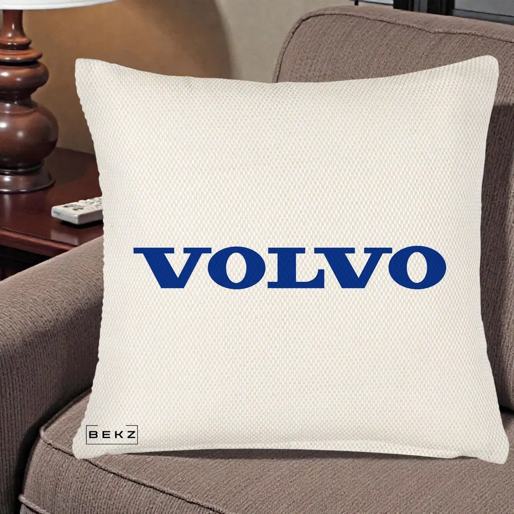 Perna Personalizata cu emblema Volvo, 40x40 cm, Crem Reliefat, Husa Detasabila, Perna Inclusa, BEKZ®