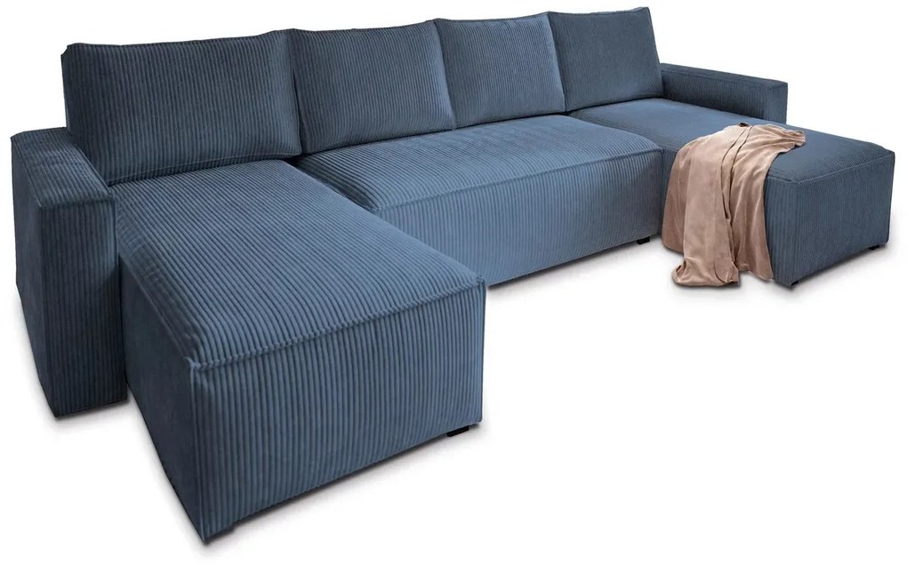 Set de sofa in forma de U COSARO albastru inchis 295x140 cm