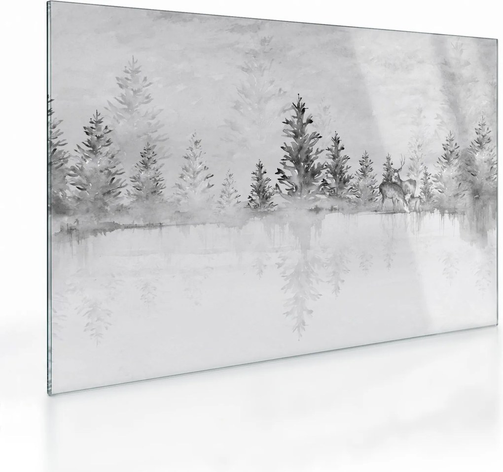Tablou pe sticlă - Cerb lângă lac (70x50 cm)