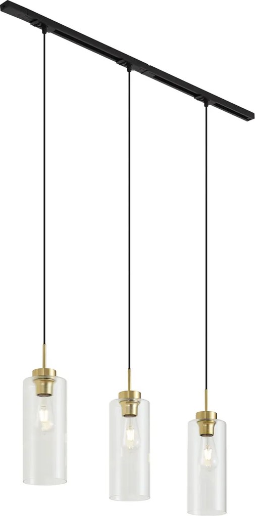 Sistem de șină modern negru cu 3 pendule aurii cu sticlă transparentă monofazat - Iconic Laura