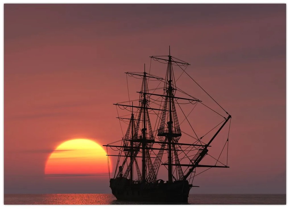 Tablou pe sticlă - Navă medievală (70x50 cm)