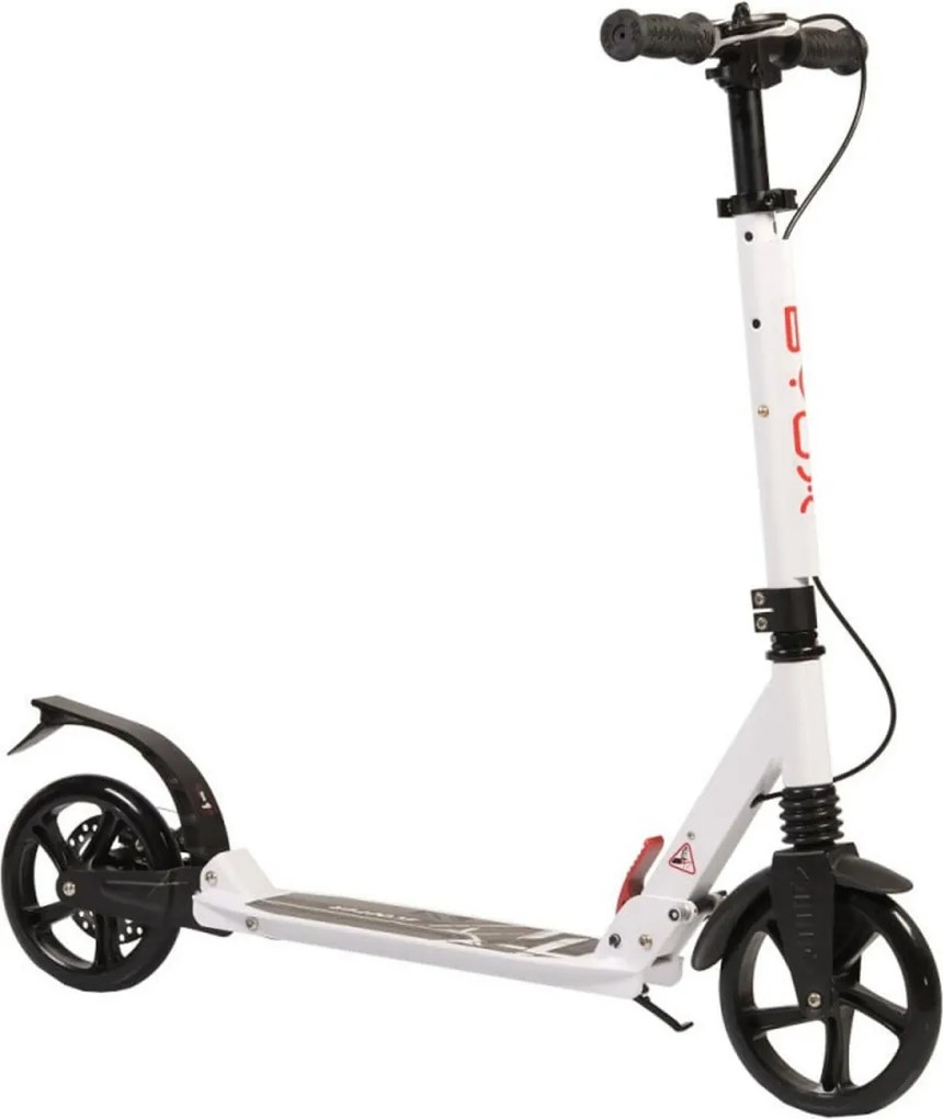 Trotineta din aluminiu cu frana pe disc NOVOKIDS™ Plexus Street Challenger, maxim 100 kg, Franare dubla, Suspensie dubla, Diametru roata 200 mm, Alb