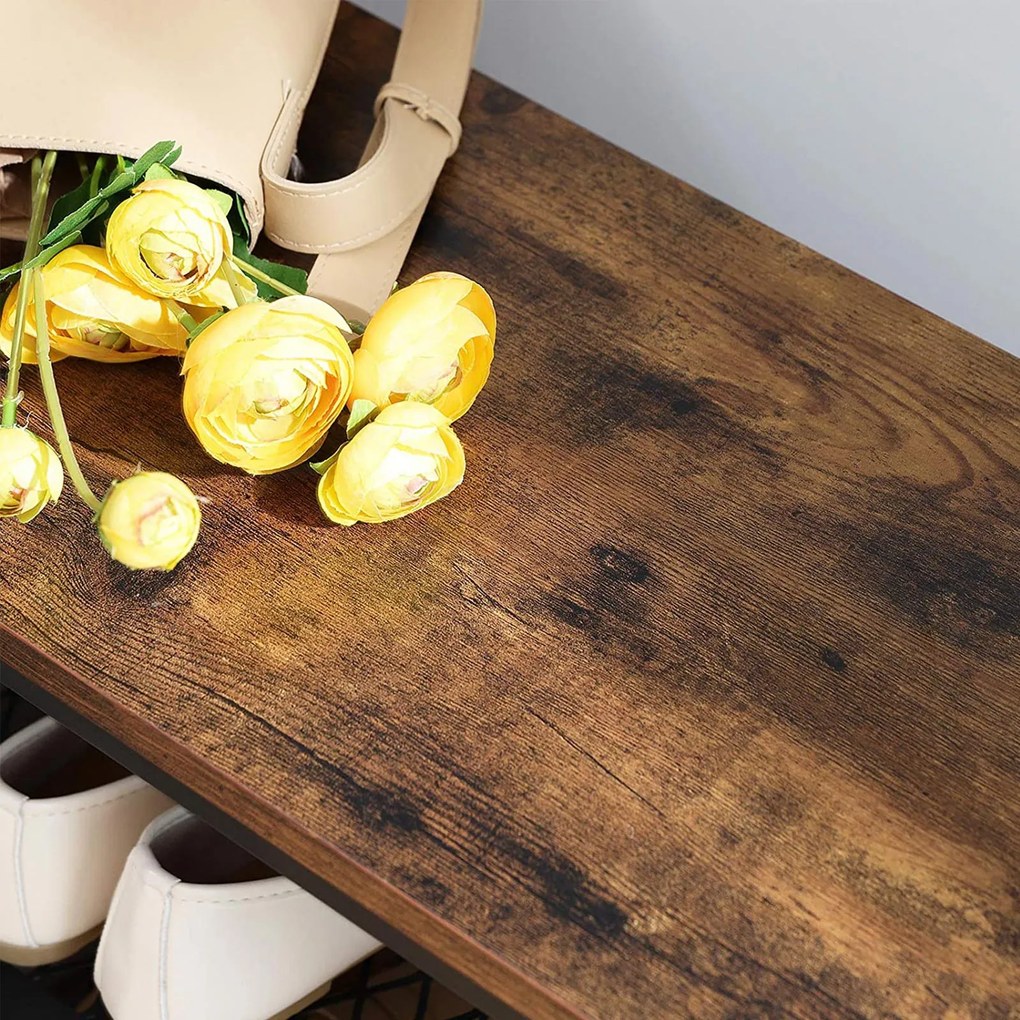 Cuier de hol HENRY cu spațiu pentru pantofi, 80x30x178,5cm, maro/negru Vasagle