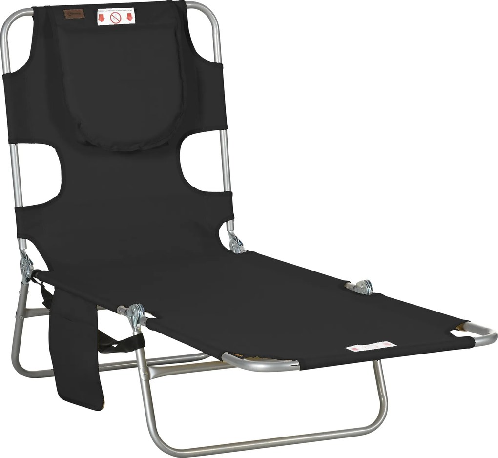 Outsunny Șezlong de grădină, șezlong cu deschidere căptușită pentru față, șezlong de masaj pentru exterior, buzunar lateral, material textil, metal, Negru | Aosom Romania