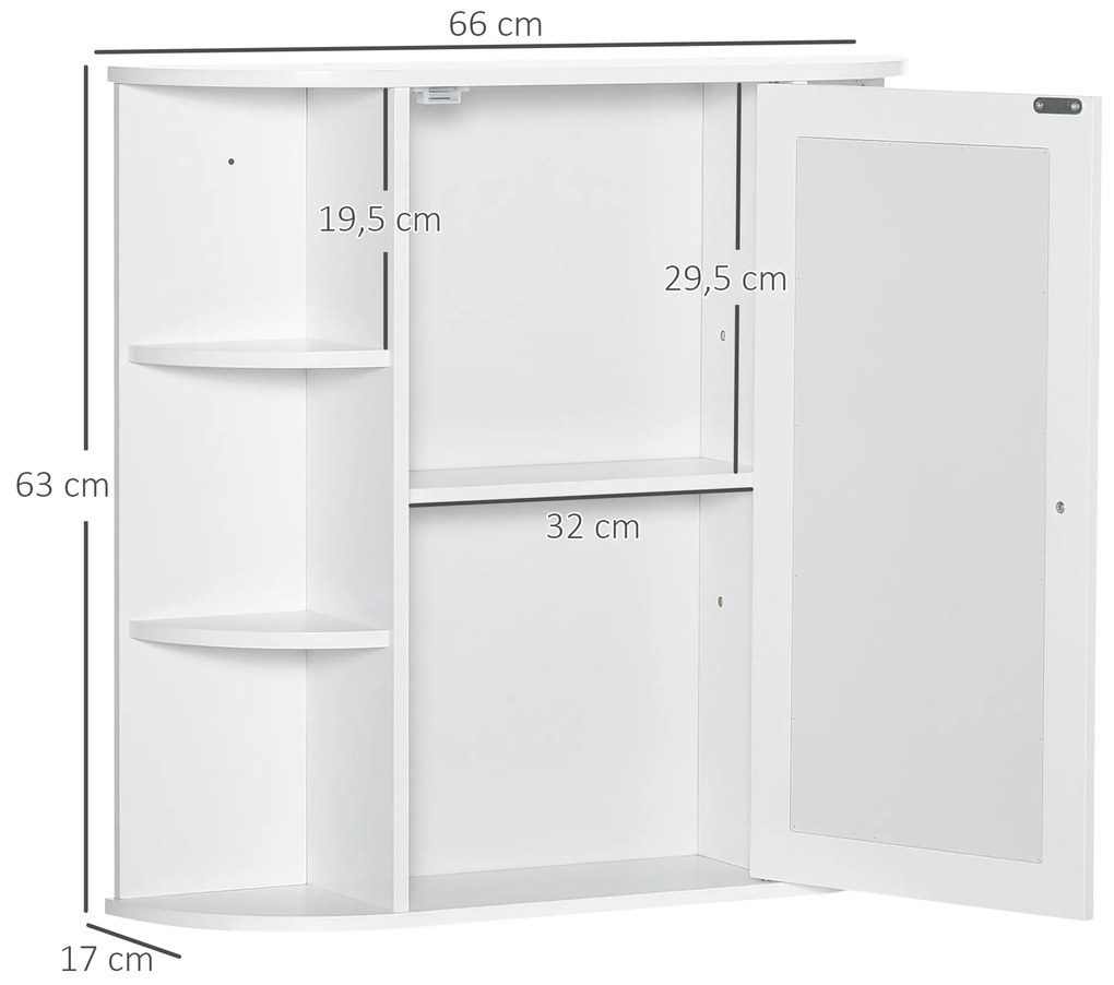 HOMCOM Dulap cu oglindă Dulap de baie Badezimmerschrank, 8 compartimente, uși cu oglindă, rezistent la apă, 66 cm x 17 cm x 63 cm, Alb | Aosom Romania