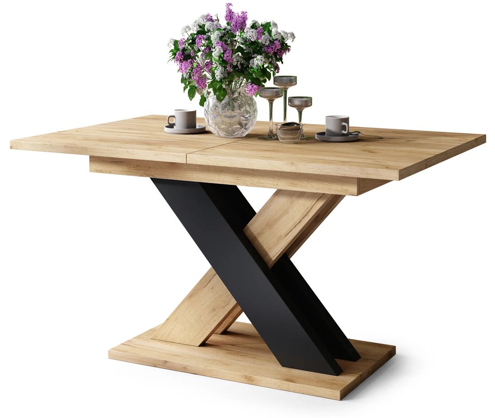 Mazzoni KARO Stejar Craft Auriu/Negru Mat – MASĂ/MĂSUȚĂ DE CAFEA MODERNĂ CU BLAT EXTENSIBIL până la 180 cm