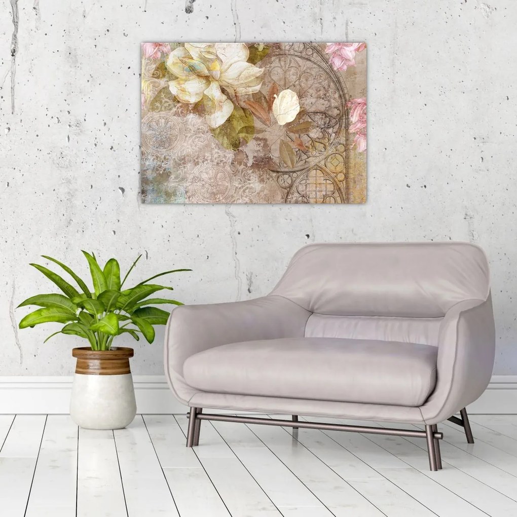 Tablou pe sticlă - Ornament de flori (70x50 cm)
