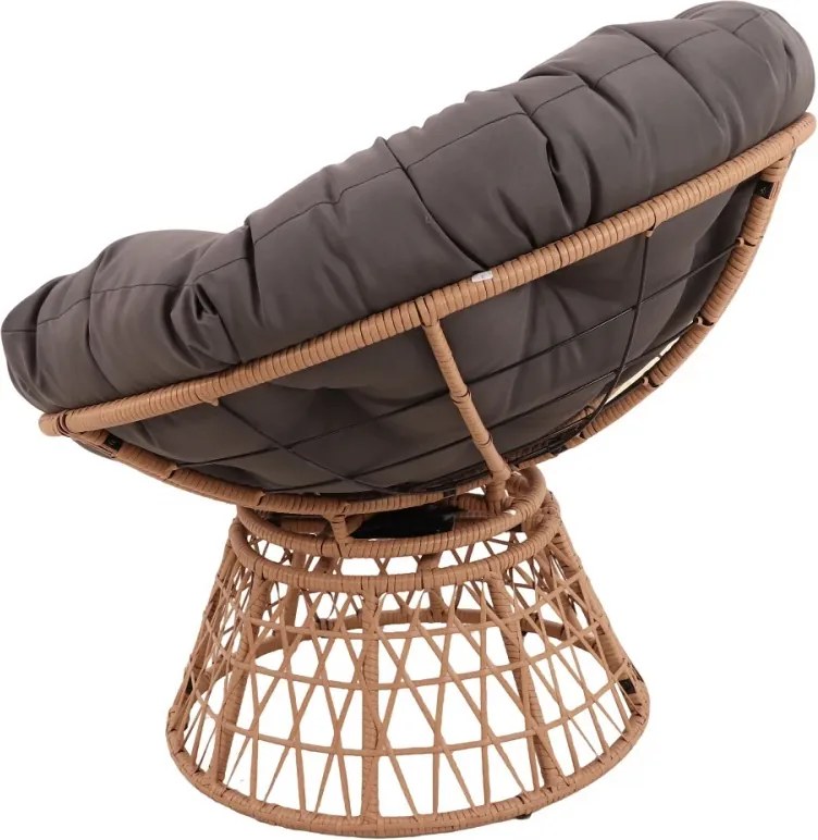 Scaun din ratan PE, rotativ 360 grade, perna Gri– Relaxare premium pentru grădina ta