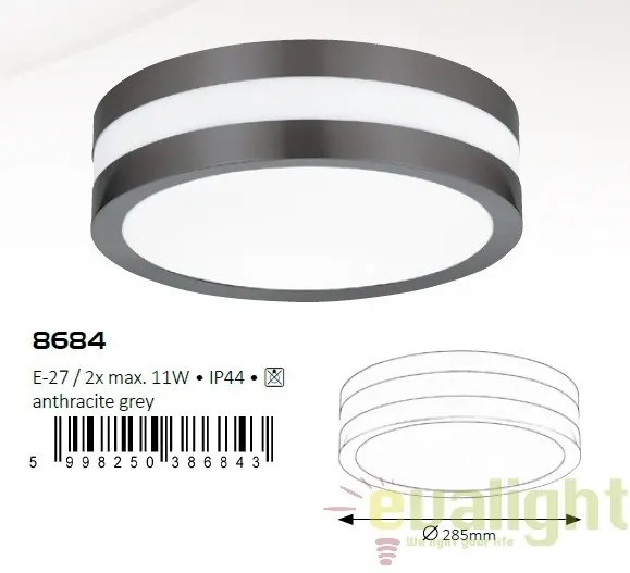 Aplica de perete, Plafoniera exterior IP44, finisaj antracit gri, diam.28,5cm, Stuttgart 8684 RX