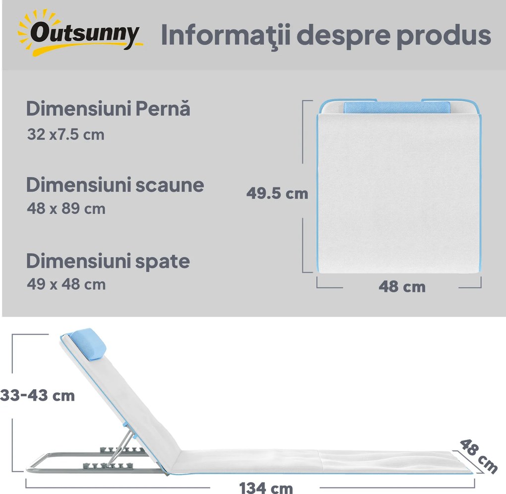 Outsunny Set 2 Șezlonguri de Plajă Pliabile cu Tetieră, Spătar Reglabil și Husă pentru Transport, 134x48x33-43 cm, Bej | Aosom Romania