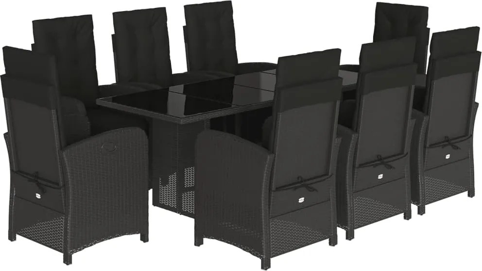 vidaXL Set mobilier de grădină cu perne, 9 piese, negru, poliratan
