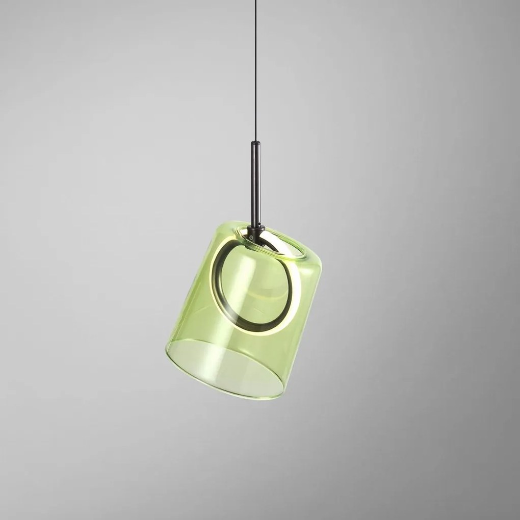 Pendul modern LED 3000K, inaltime reglabila, sticla, verde, Zula